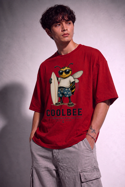 Cool Bee Tee Red for Men - Red Oversized Graphic Tee Streetwear India - Back View