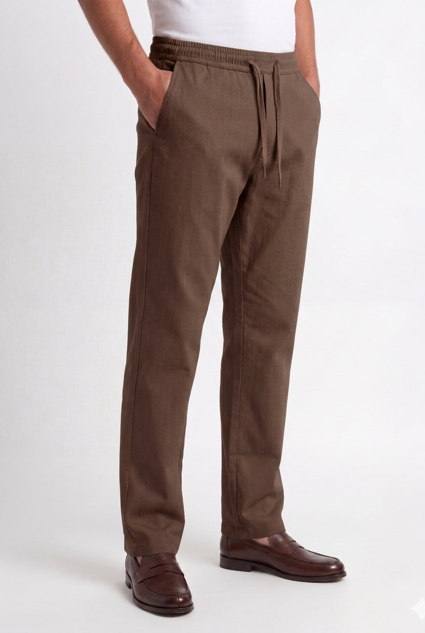 Cool Bee Linen Travel Pants Brown for Men - Brown Linen Travel Pants Lightweight India - Detail View