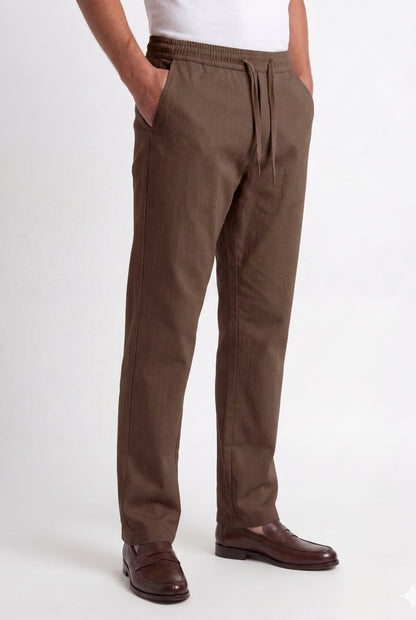 Cool Bee Linen Travel Pants Brown for Men - Brown Linen Travel Pants Lightweight India - Detail View