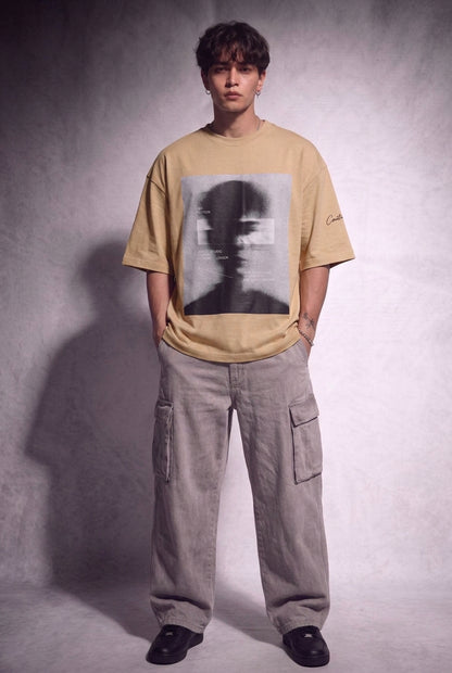 Cool Bee Blurred Vision Tee Beige for Men - Beige Oversized Graphic Tee Streetwear India - Lifestyle View