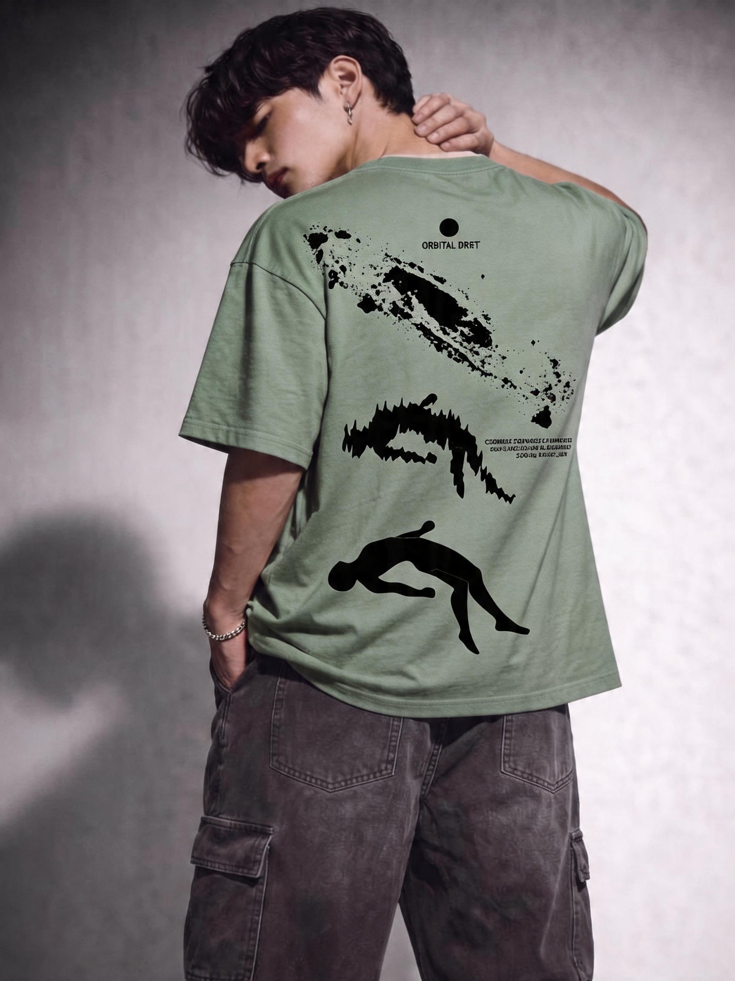 Cool Bee Orbital Drift Tee Green for Men - Green Oversized Graphic Tee Streetwear India - Detail View