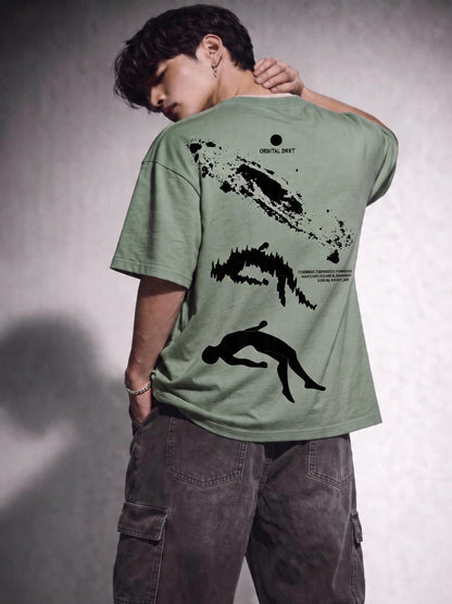 Cool Bee Orbital Drift Tee Green for Men - Green Oversized Graphic Tee Streetwear India - Detail View