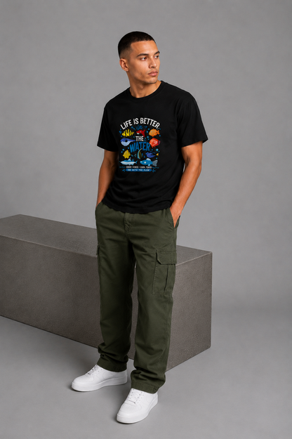 Cool Bee Marine Tee Black for Men - Black Oversized Graphic Tee Streetwear India - Detail View