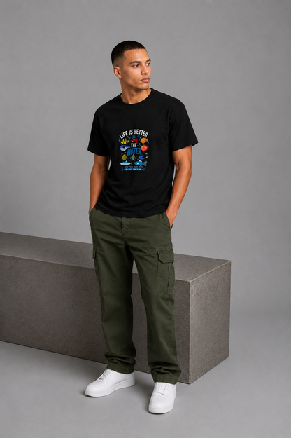 Cool Bee Marine Tee Black for Men - Black Oversized Graphic Tee Streetwear India - Lifestyle View