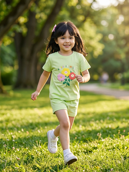 Kids Girls T-Shirt - Green (KGSSA32)