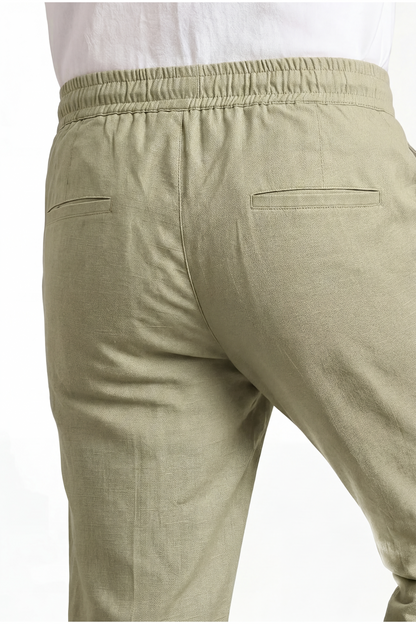 Cool Bee Linen Travel Pants Sea Green for Men - Sea Green Linen Travel Pants Lightweight India - Detail View