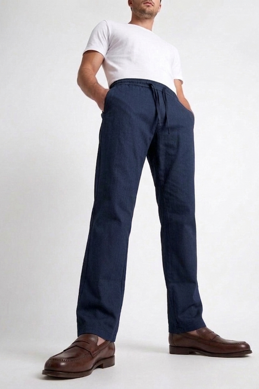 Cool Bee Linen Travel Pants Navy for Men - Navy Linen Travel Pants Lightweight India - Back View