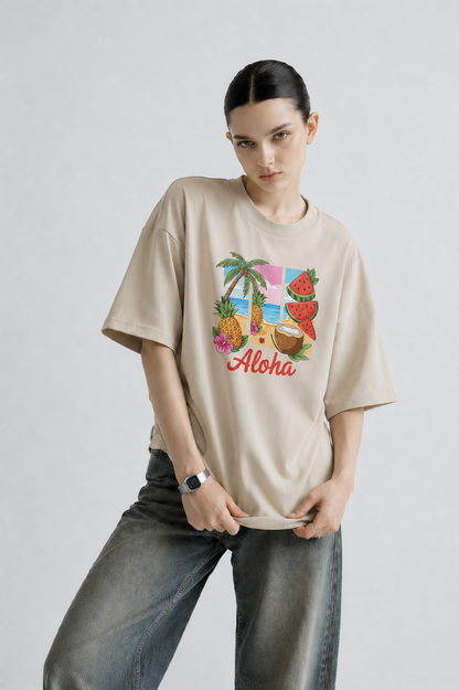 Aloha Women Tee Beige