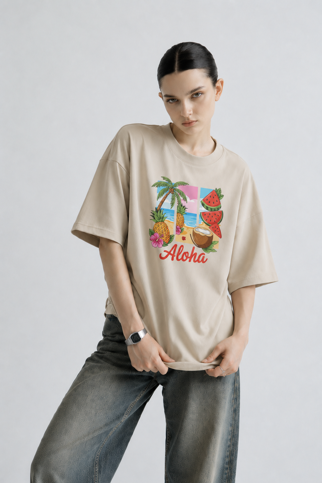 Aloha Women Tee Beige