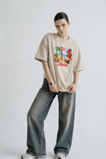 Aloha Women Tee Beige