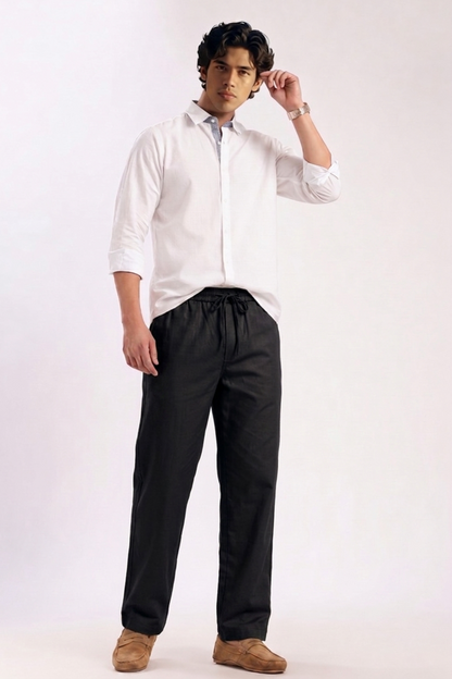 Cool Bee Linen Travel Pants Black for Men - Black Linen Travel Pants Lightweight India - Lifestyle View