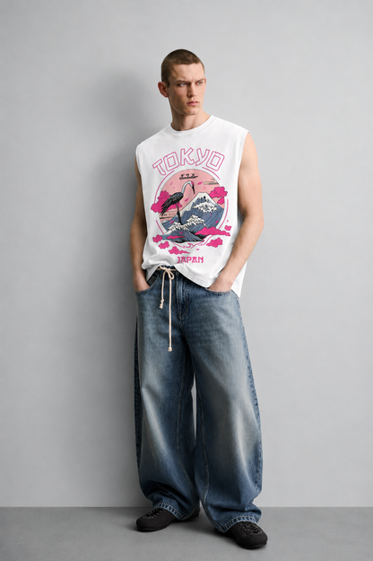 Neon Sakura White Tank