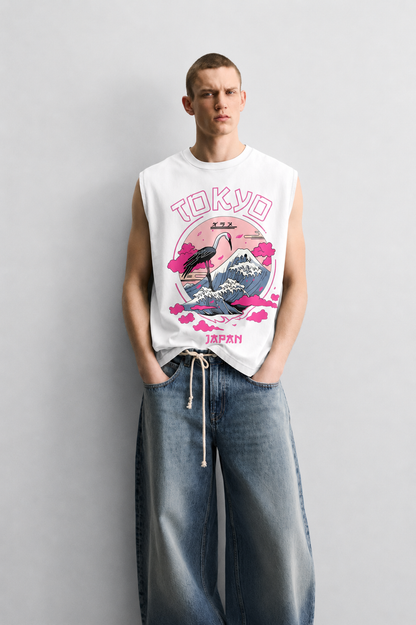 Neon Sakura White Tank