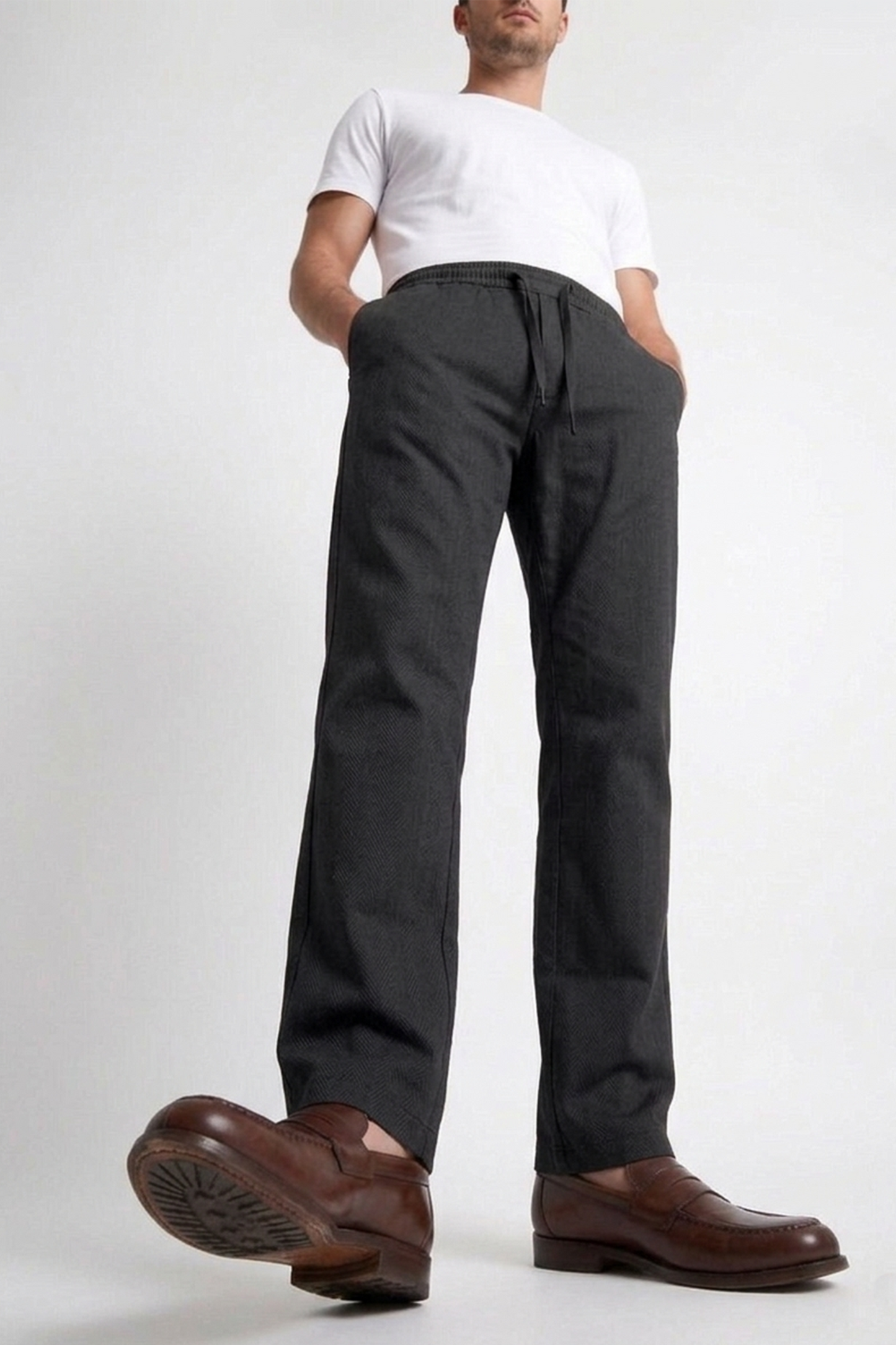 Cool Bee Linen Travel Pants Black for Men - Black Linen Travel Pants Lightweight India - Detail View