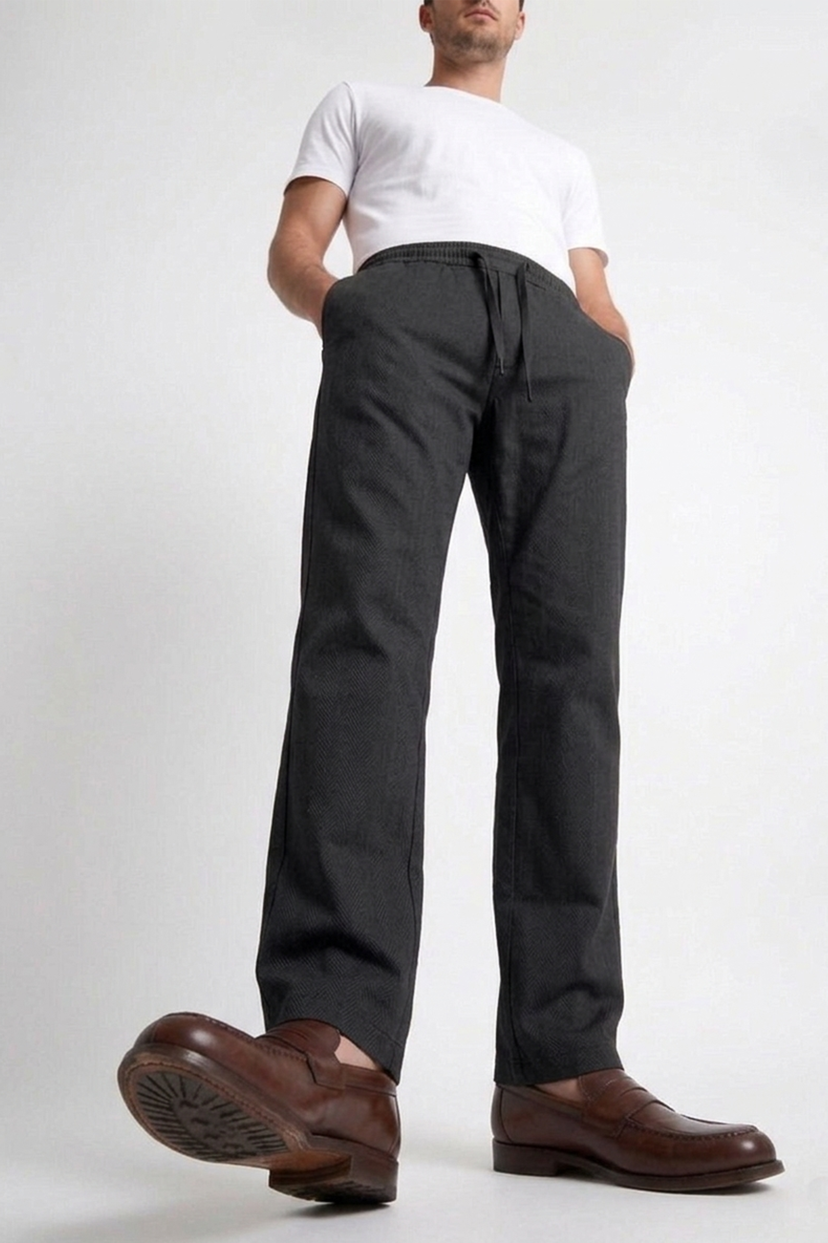 Cool Bee Linen Travel Pants Black for Men - Black Linen Travel Pants Lightweight India - Detail View