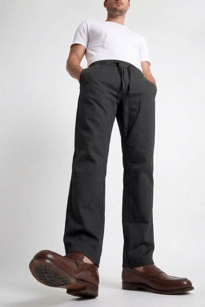 Cool Bee Linen Travel Pants Black for Men - Black Linen Travel Pants Lightweight India - Detail View