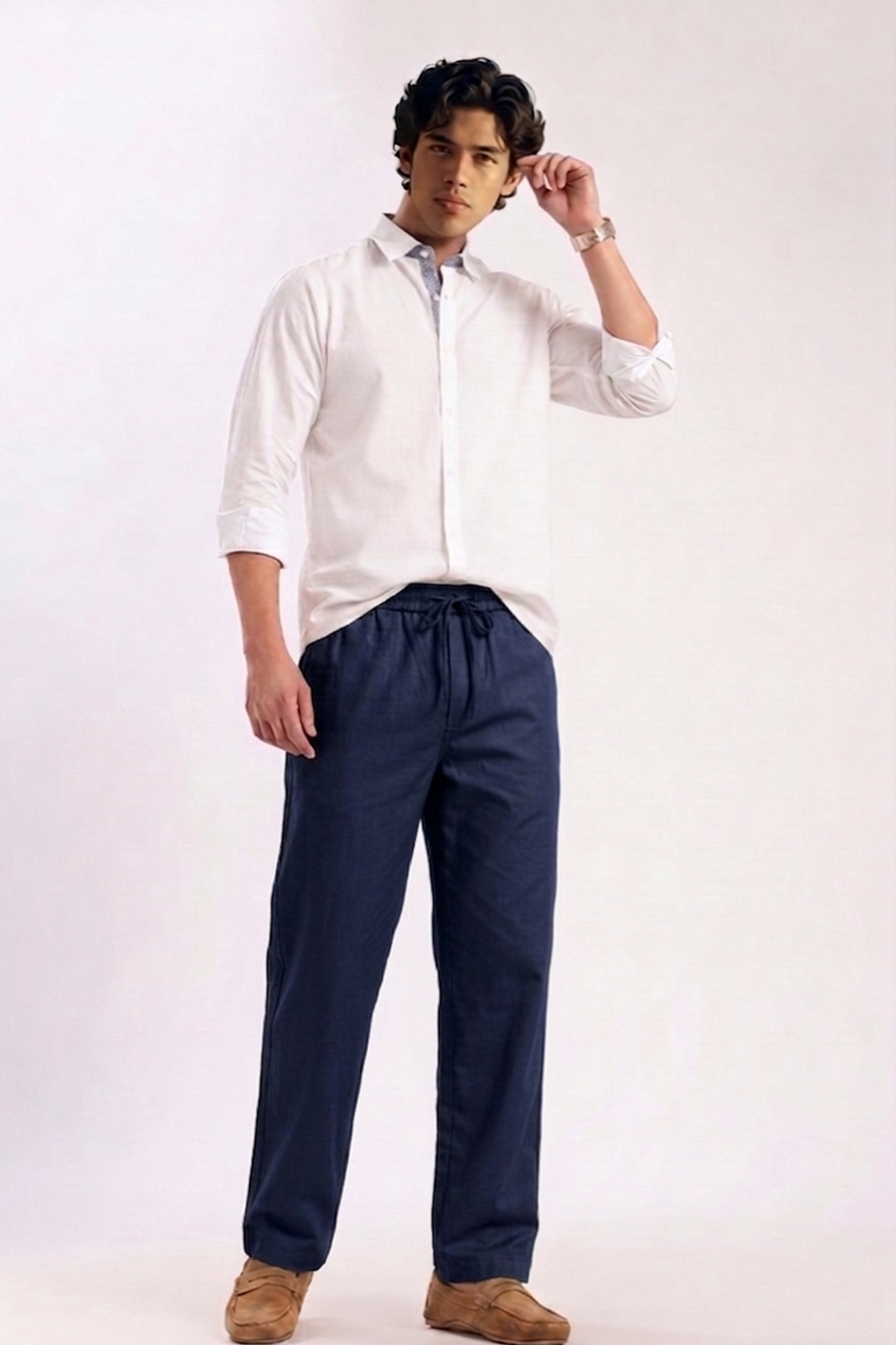 Cool Bee Linen Travel Pants Navy for Men - Navy Linen Travel Pants Lightweight India - Lifestyle View