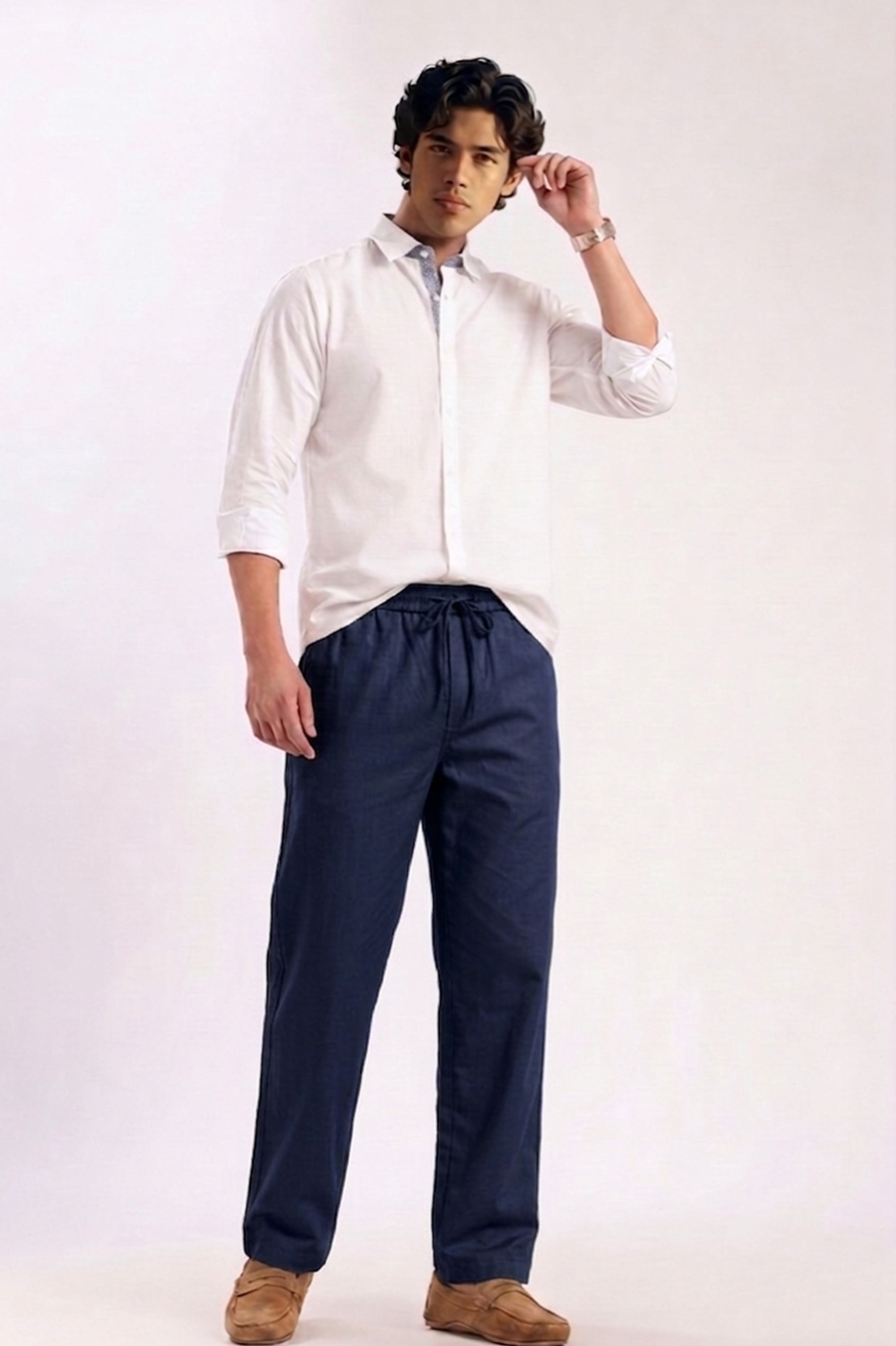 Cool Bee Linen Travel Pants Navy for Men - Navy Linen Travel Pants Lightweight India - Lifestyle View