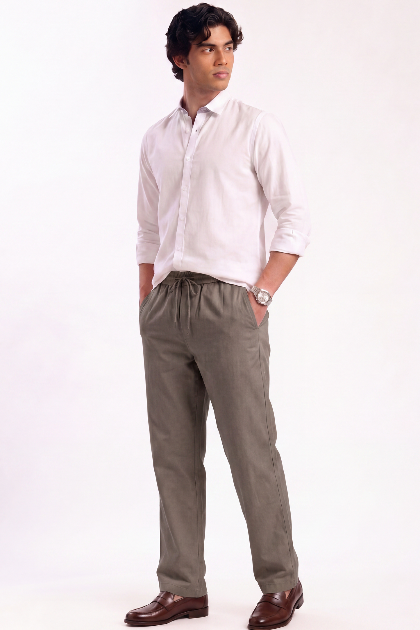 Cool Bee Linen Travel Pants Sea Grey for Men - Sea Grey Linen Travel Pants Lightweight India - Detail View