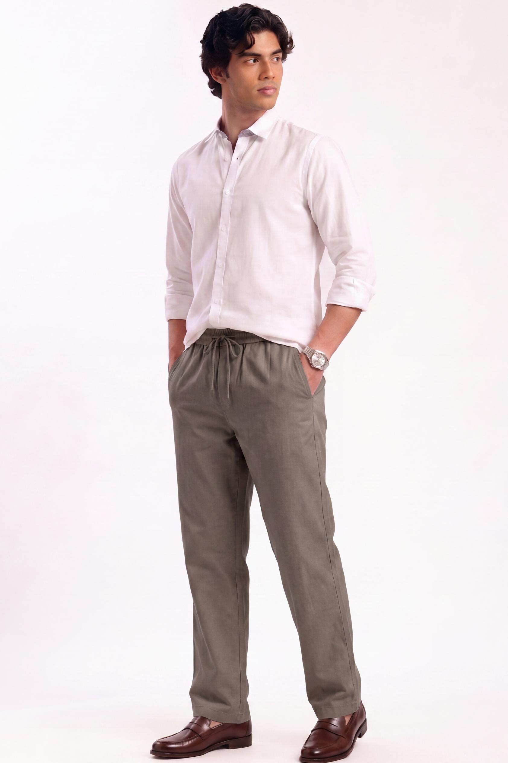 Cool Bee Linen Travel Pants Sea Grey for Men - Sea Grey Linen Travel Pants Lightweight India - Detail View