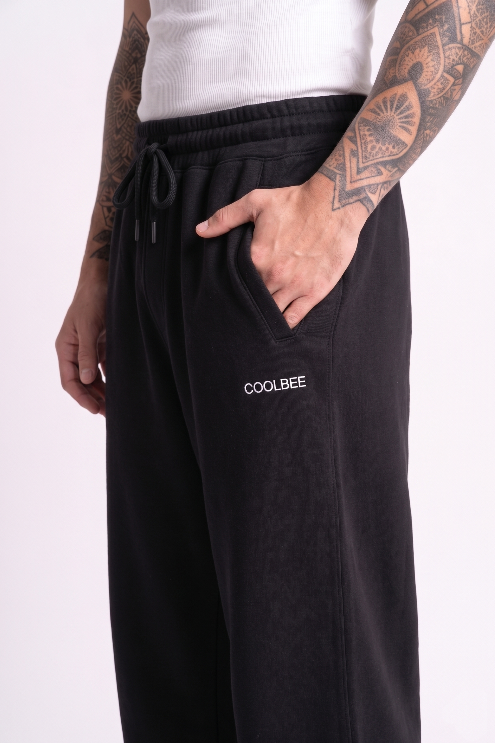Cool Bee Joggers Black for Men - Black Joggers Casual Streetwear India - Detail View