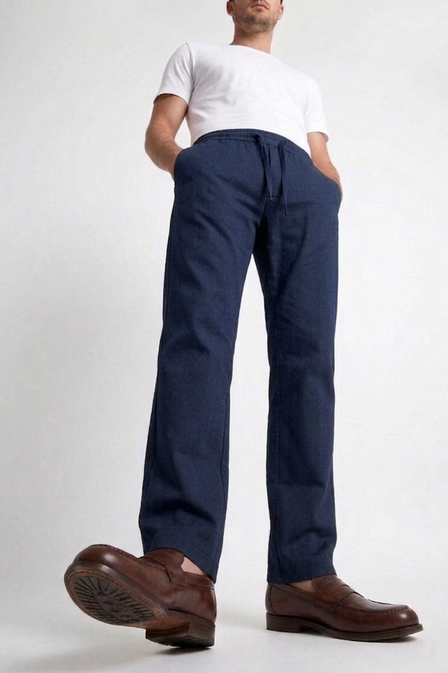 Cool Bee Linen Travel Pants Navy for Men - Navy Linen Travel Pants Lightweight India - Lifestyle View