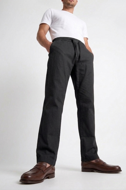 Cool Bee Linen Travel Pants Black for Men - Black Linen Travel Pants Lightweight India - Lifestyle View
