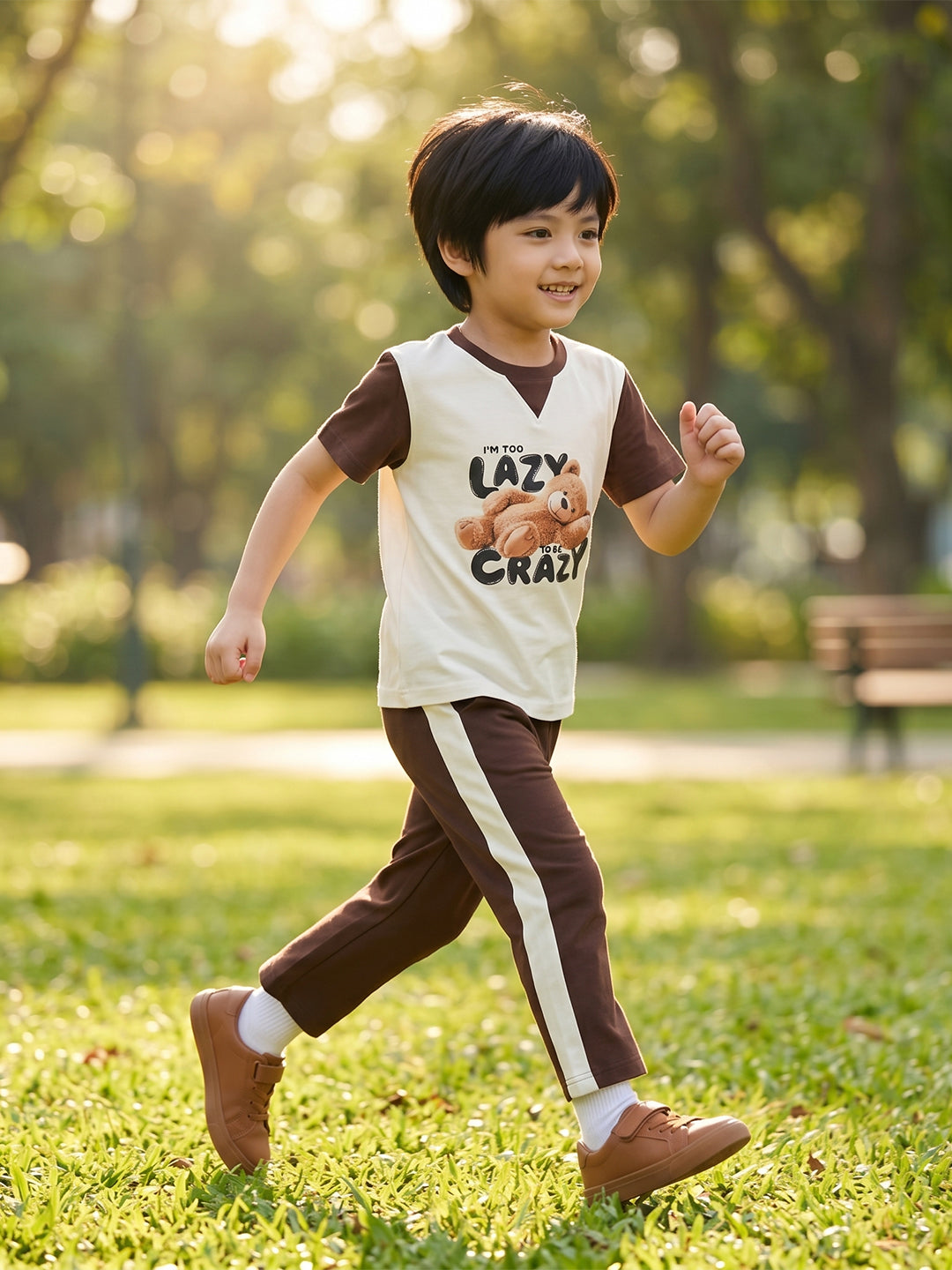 Coolbee Store Kids Boys Clothing Set - Brown & White (KBSSTREG4) – front view