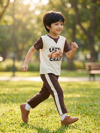 Coolbee Store Kids Boys Clothing Set - Brown & White (KBSSTREG4) – front view