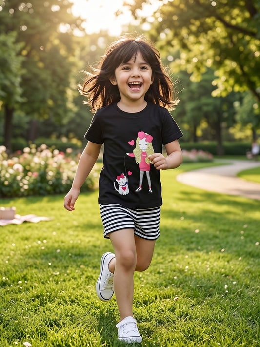 Kids Girls T-Shirt - Black (CSKT207)