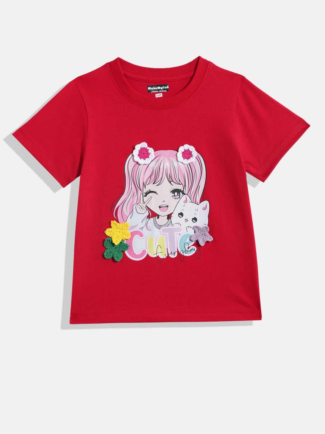 Coolbee Store Kids Girls T-Shirt - Red (KGSSA33) – front view