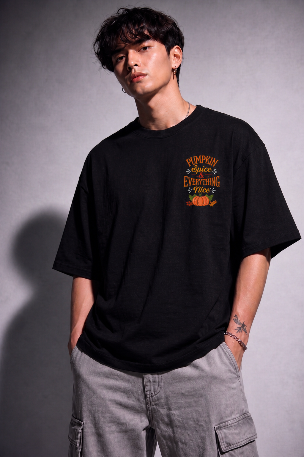Cool Bee The Autumn Vibe Tee Black for Men - Black Oversized Graphic Tee Streetwear India - Lifestyle View
