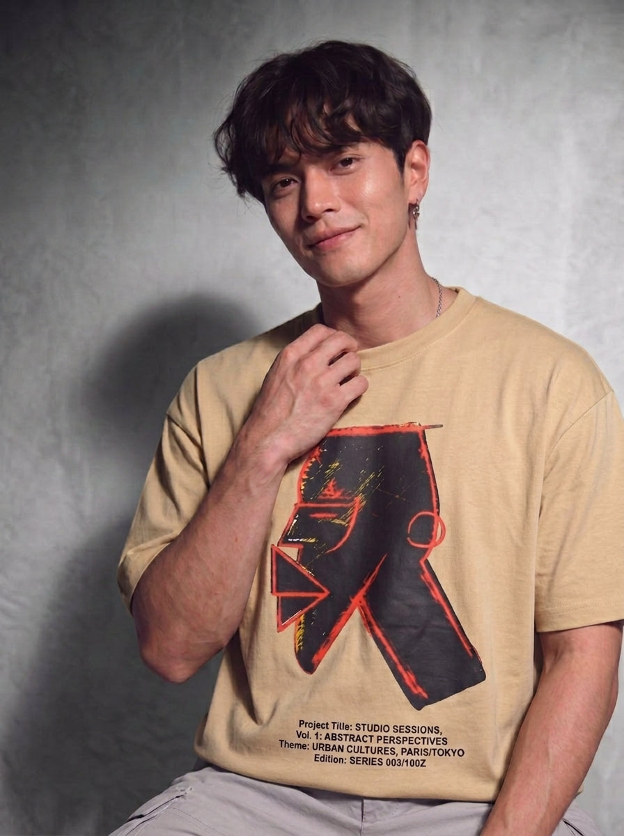 Cool Bee Urban Nomad Tee Beige for Men - Beige Oversized Graphic Tee Streetwear India - Lifestyle View