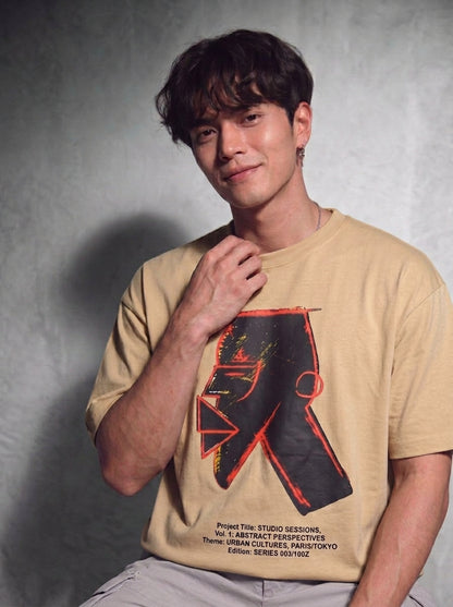 Cool Bee Urban Nomad Tee Beige for Men - Beige Oversized Graphic Tee Streetwear India - Lifestyle View