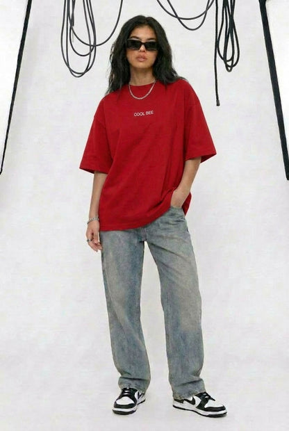 Cool Bee Silent Muse Tee Red for Women - Oversized Graphic Tee Streetwear India - Lifestyle View