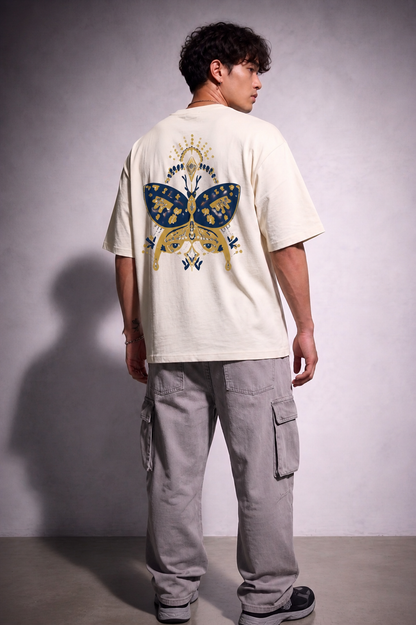 Cool Bee Traditional Tee White for Men - White Oversized Graphic Tee Streetwear India - Back View