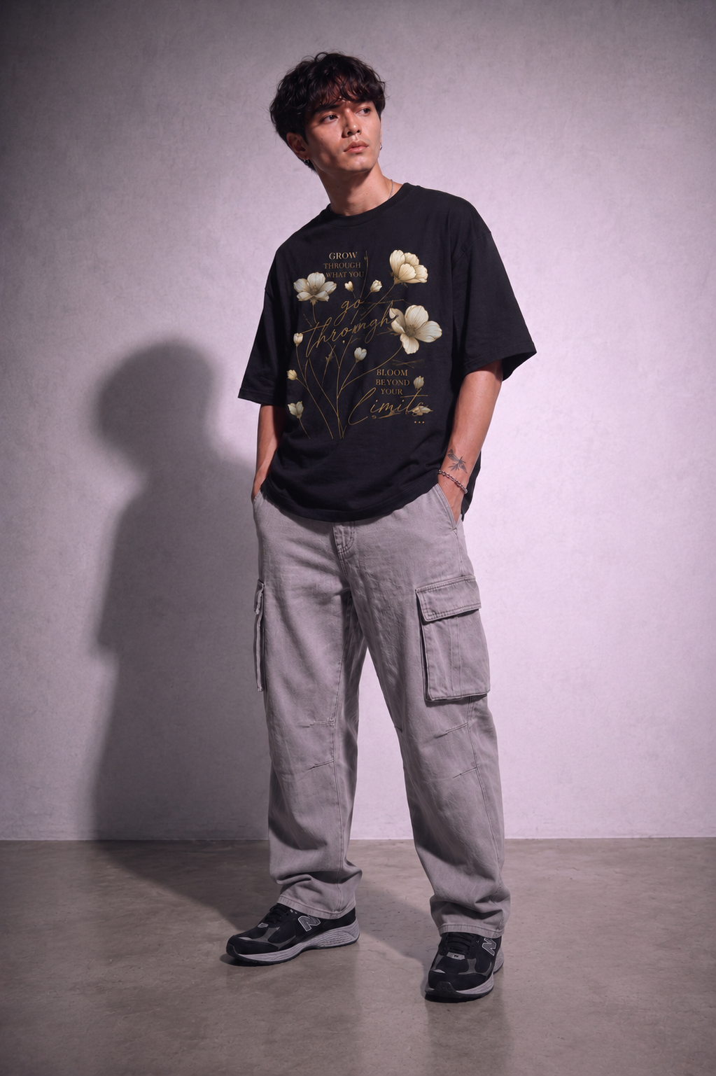 Cool Bee Bloom Tee Black for Men - Black Oversized Graphic Tee Streetwear India - Detail View