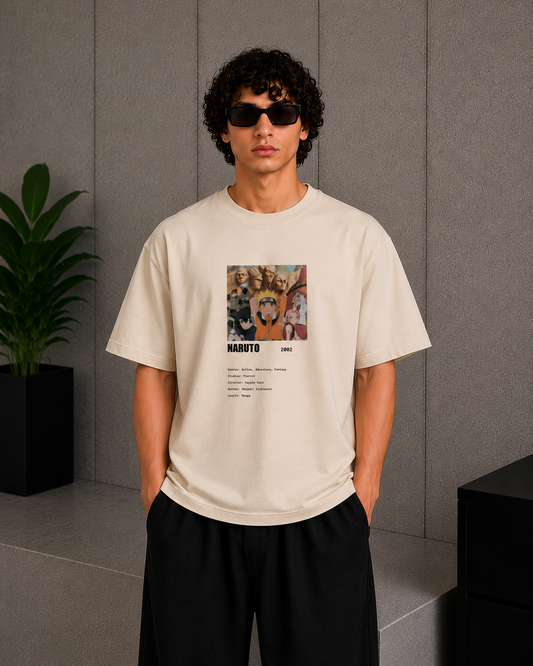 Cool Bee Naruto anime Tee Beige for Men - Beige Oversized Graphic Tee Streetwear India - Front View