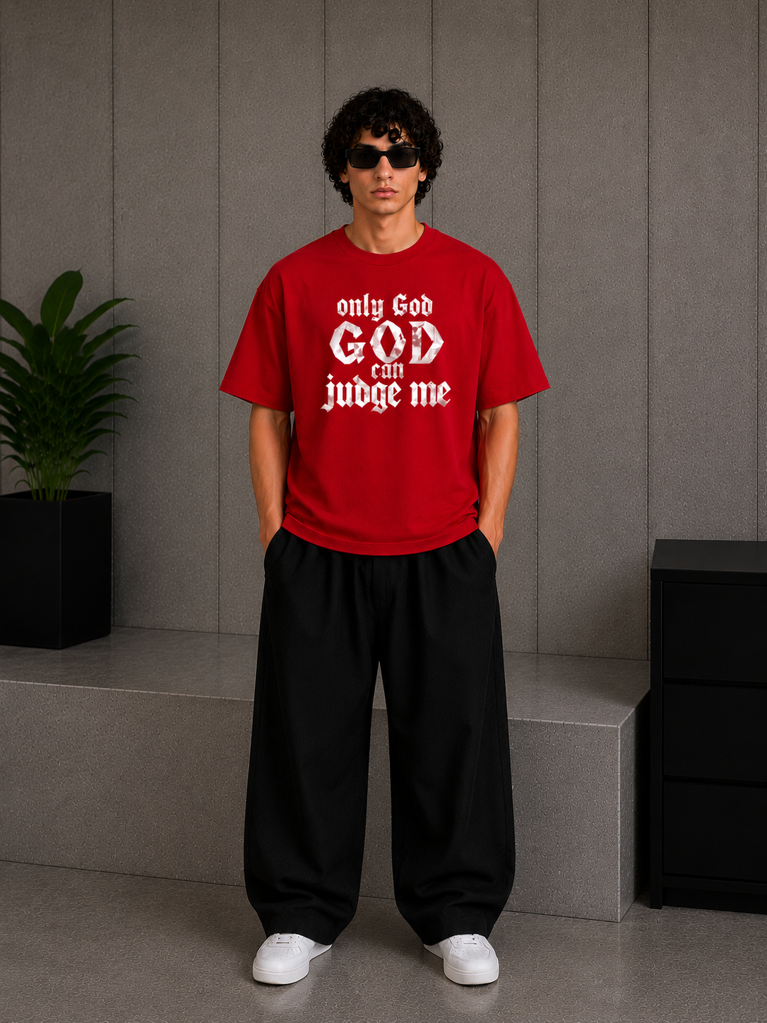 Cool Bee Judge Tee Red for Men - Red Oversized Graphic Tee Streetwear India - Side View