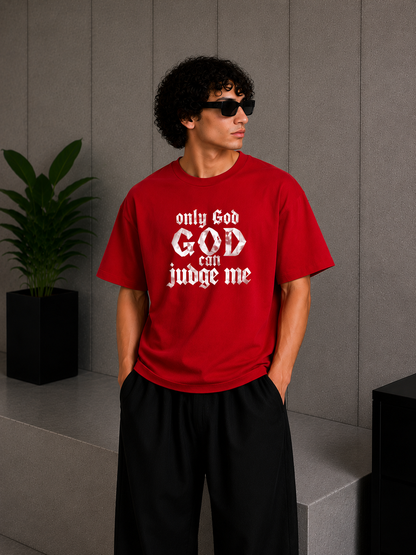 Cool Bee Judge Tee Red for Men - Red Oversized Graphic Tee Streetwear India - Front View