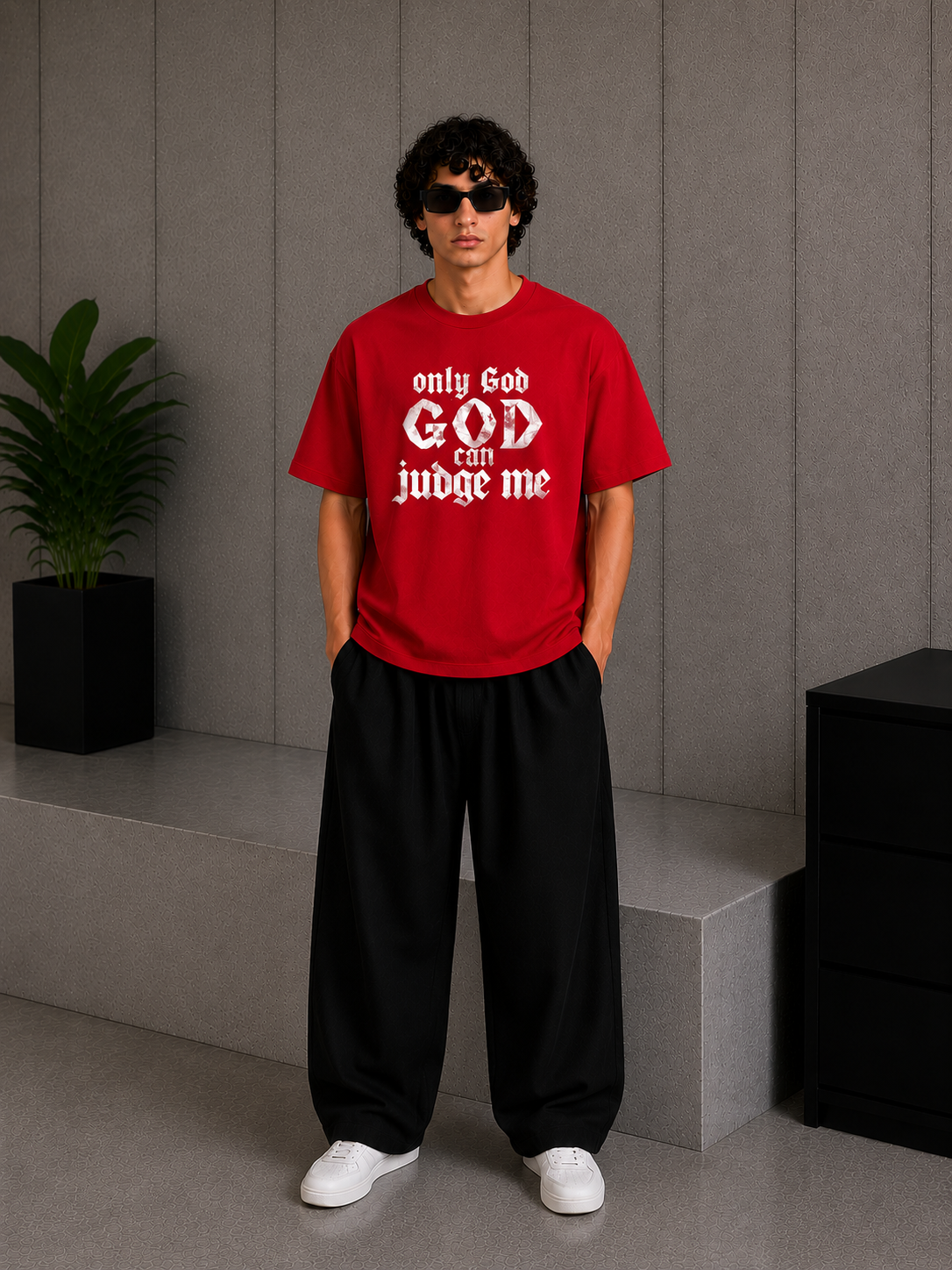 Cool Bee Judge Tee Red for Men - Red Oversized Graphic Tee Streetwear India - Back View