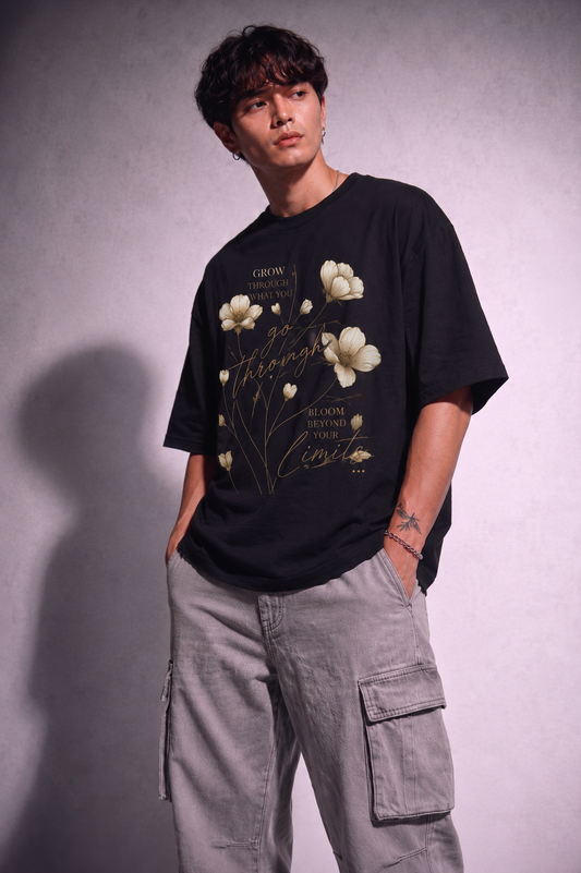 Cool Bee Bloom Tee Black for Men - Black Oversized Graphic Tee Streetwear India - Back View
