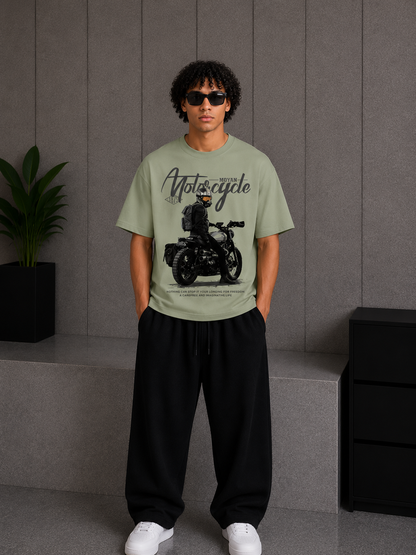 Cool Bee Motorcycle Tee Green for Men - Green Oversized Graphic Tee Streetwear India - Back View