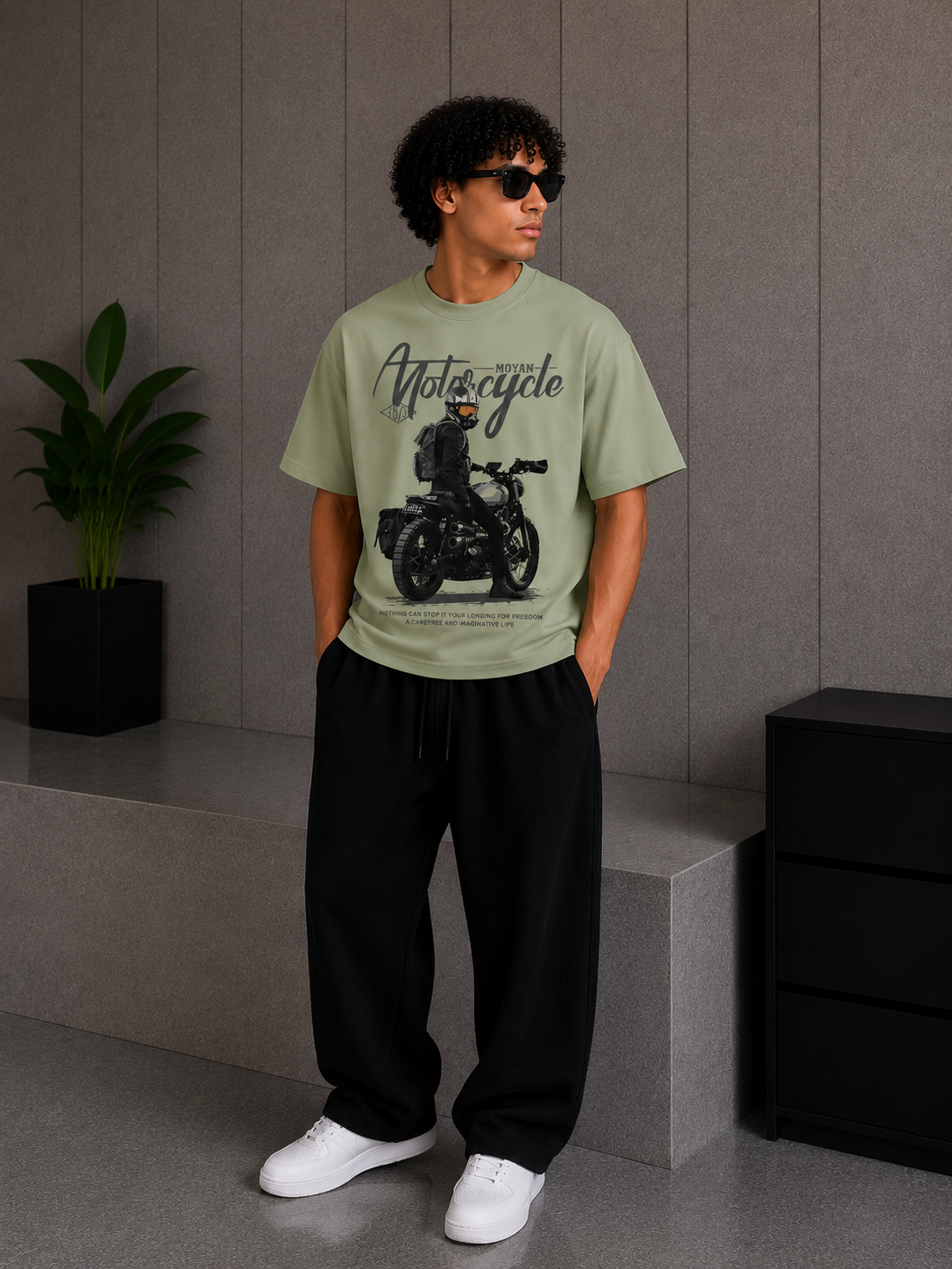 Cool Bee Motorcycle Tee Green for Men - Green Oversized Graphic Tee Streetwear India - Side View