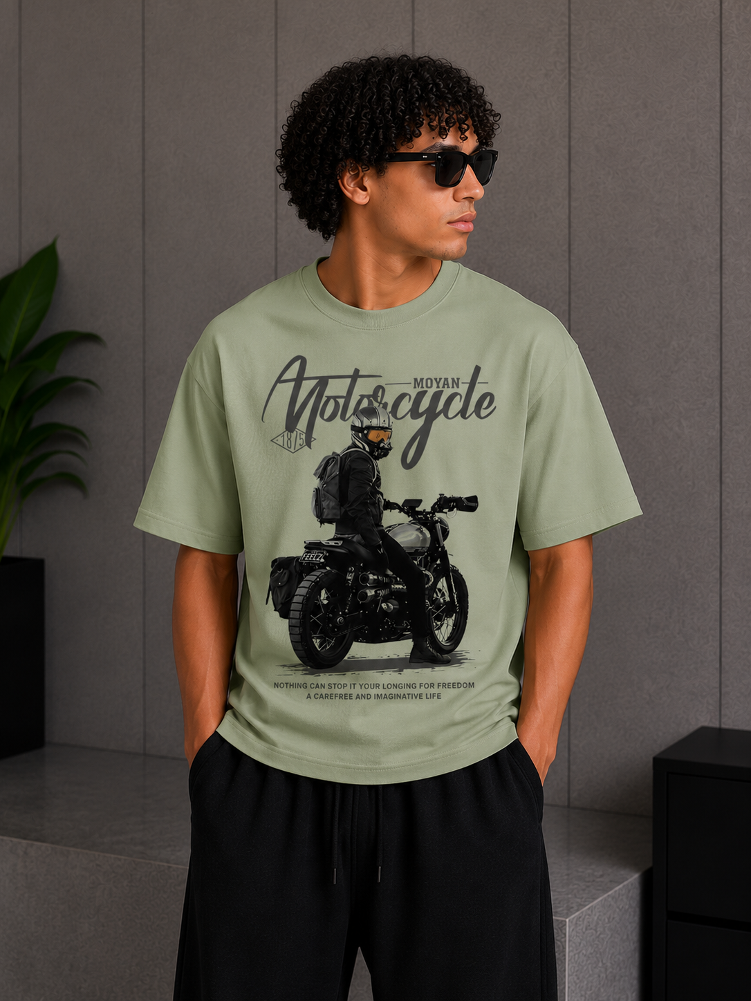 Cool Bee Motorcycle Tee Green for Men - Green Oversized Graphic Tee Streetwear India - Front View