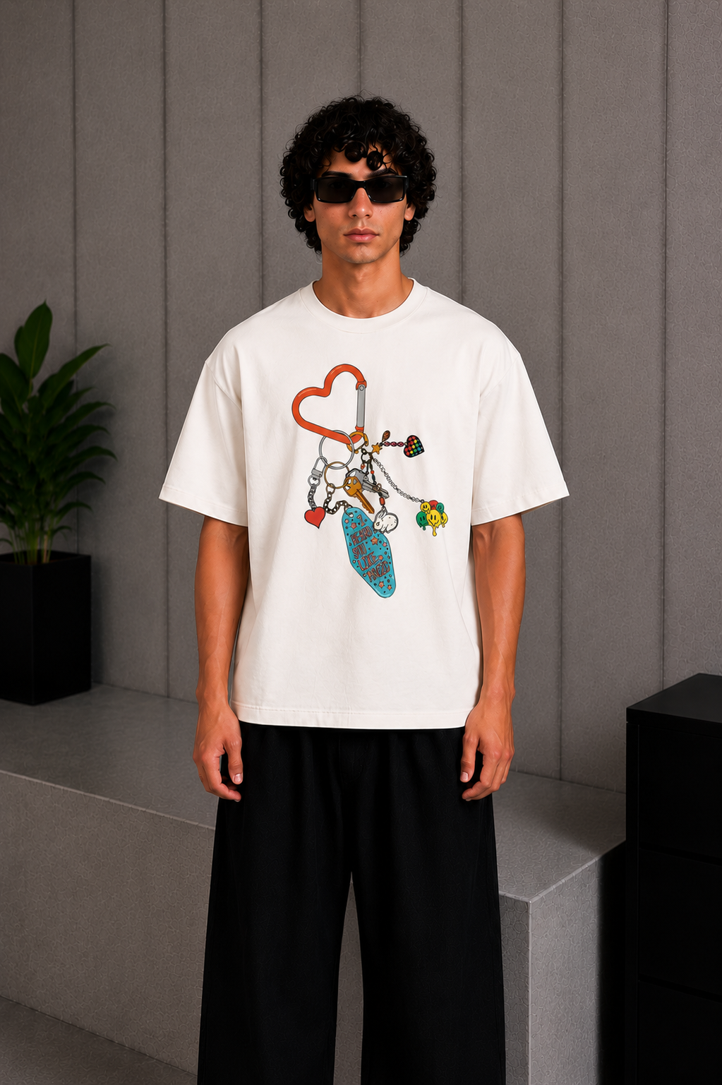 Cool Bee Ring Tee White for Men - White Oversized Graphic Tee Streetwear India - Front View