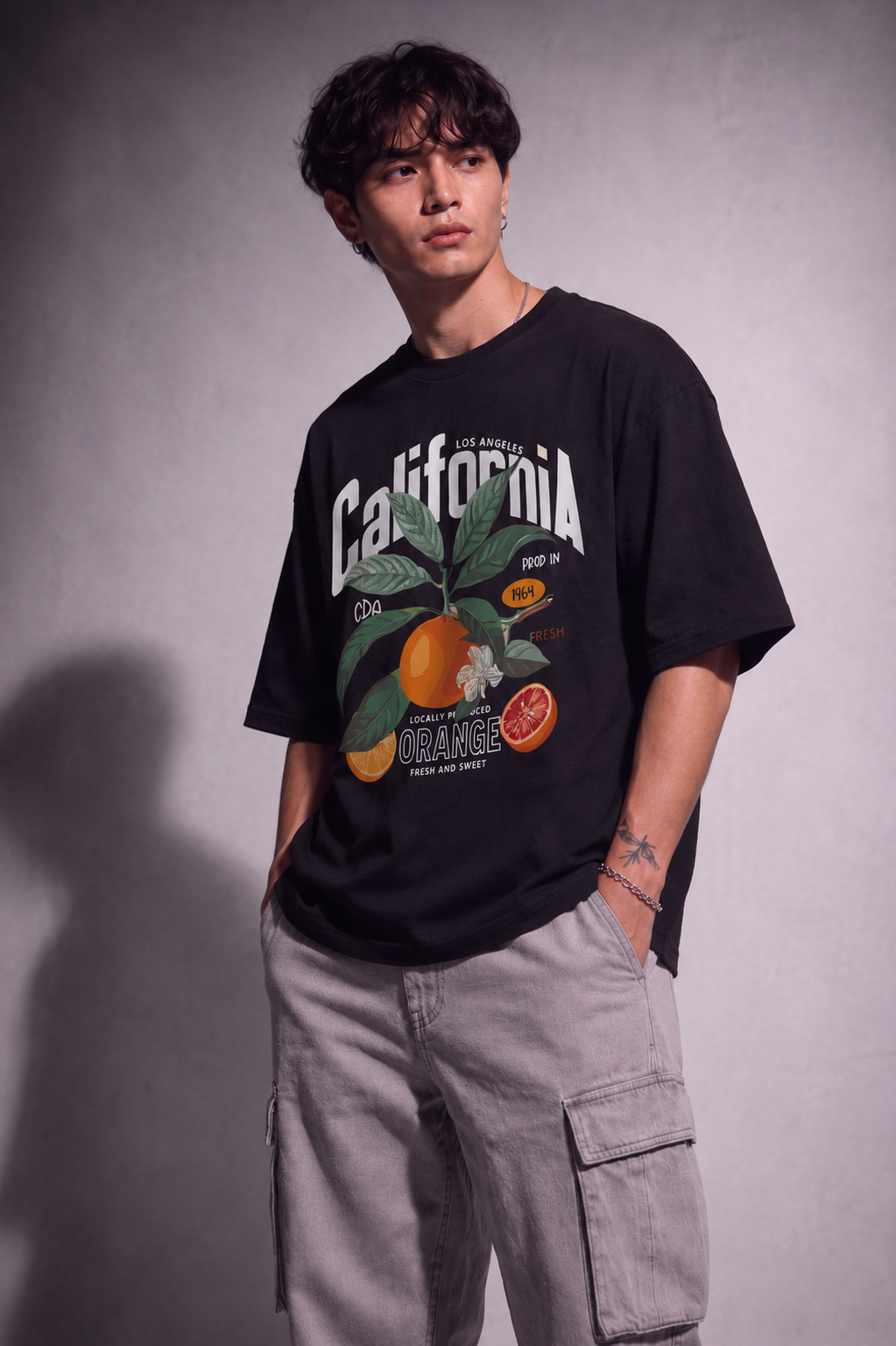 Cool Bee California Tee Black for Men - Black Oversized Graphic Tee Streetwear India - Side View