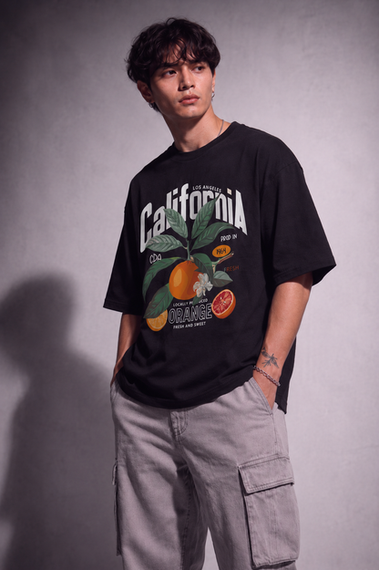 Cool Bee California Tee Black for Men - Black Oversized Graphic Tee Streetwear India - Side View