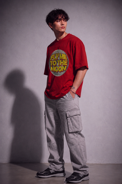 Cool Bee Moon Tee Red for Men - Red Oversized Graphic Tee Streetwear India - Side View