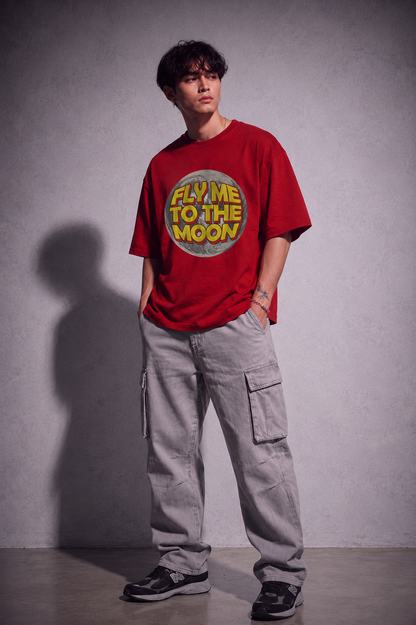 Cool Bee Moon Tee Red for Men - Red Oversized Graphic Tee Streetwear India - Back View